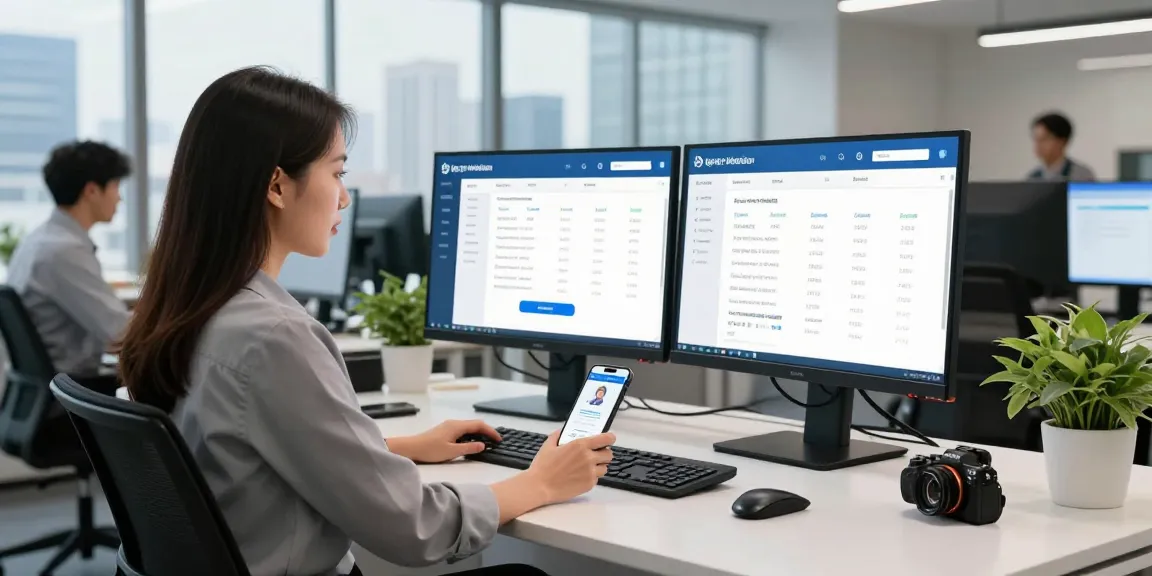 age verification system interface displayed on monitors in a modern office