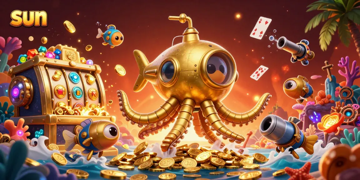 Experience the thrill of the sun-inspired golden kraken in a vibrant casino scene.