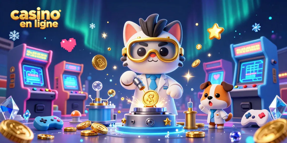 Jouer au casino en ligne avec une illustration colorée mettant en scène un chat savant et son chien assistant.