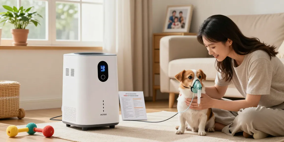 Comforting scene showing a pet oxygen machine beside a dog, emphasizing Pricing Pet Oxygen Machine for home therapy.
