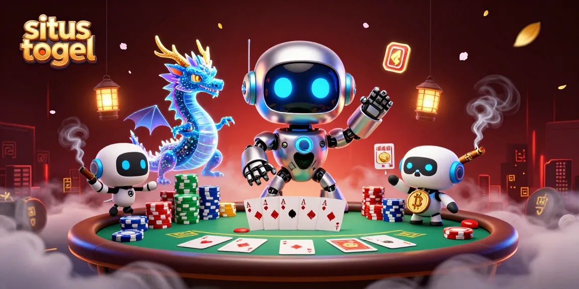 Menangkan situs togel dengan ilustrasi robot cyberpunk dan elemen kasino yang menggugah selera.