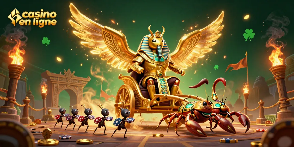 Gagnez des prix sur le casino en ligne avec un scarabée doré colossal et des scorpions sur un fond de jeu riche