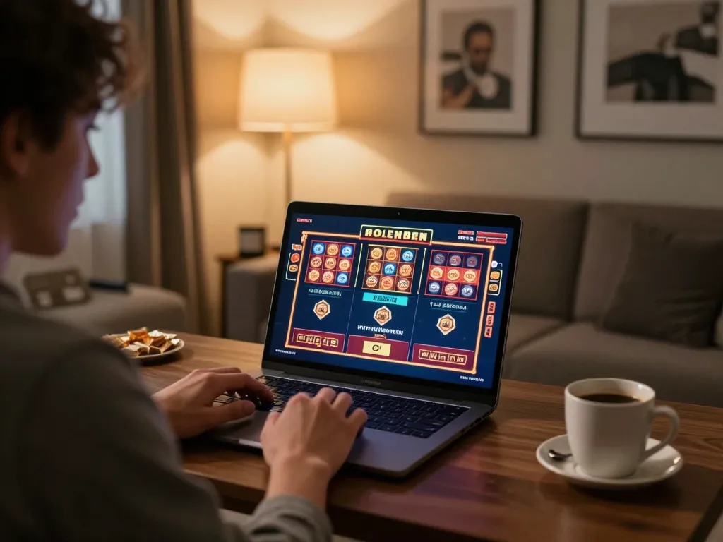 Player engaging with online casino games on lu88 in a cozy home setting.