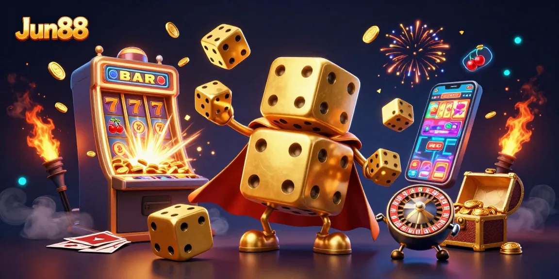 Jun88 gamblers enjoying thrilling wins in a vibrant 3D casino world with dynamic gaming elements.
