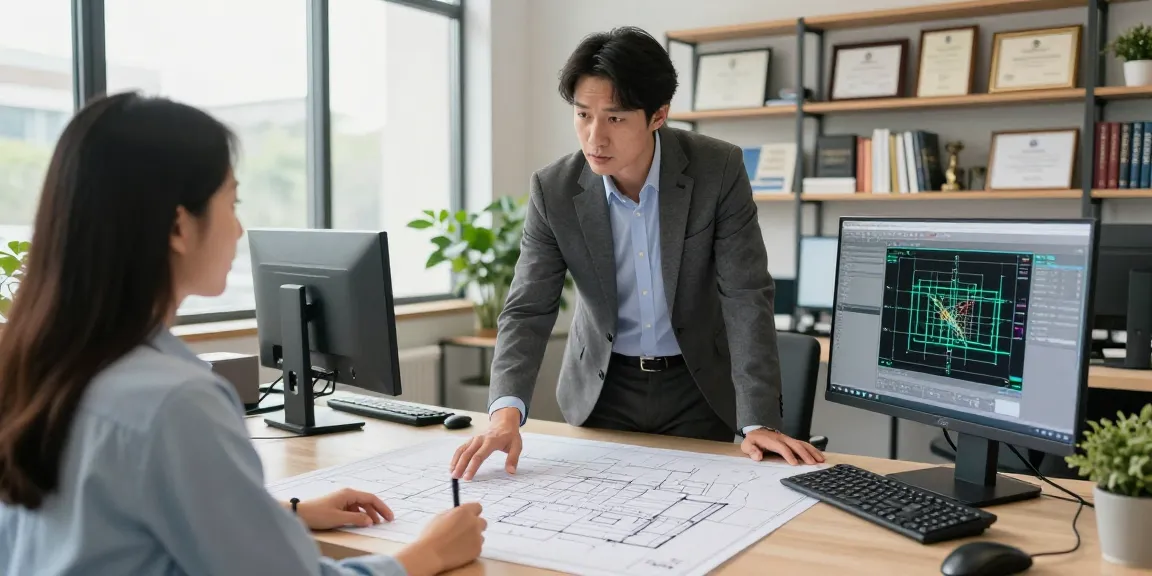 Engineering services Missouri consultation between licensed engineer and homeowner with blueprints in modern office