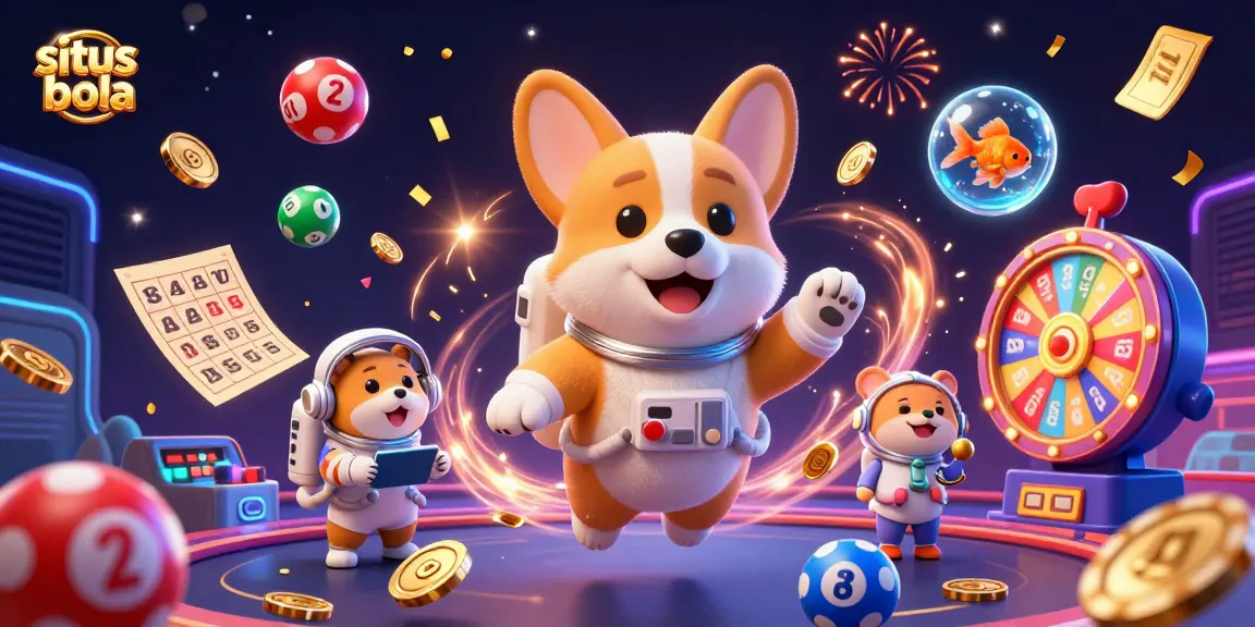 Engage with situs bola in an exciting space casino scene filled with vibrant gaming elements and characters.
