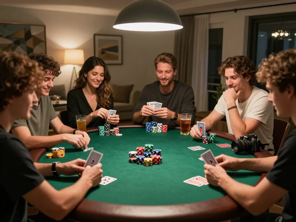 Players enjoying a home poker game night at vipwin, showcasing strategic gameplay and social interaction.