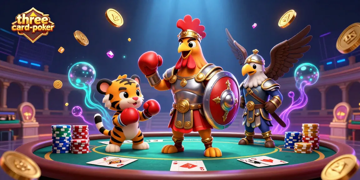 Engage in thrilling three-card-poker with a vibrant 3D illustration showcasing dynamic casino elements.