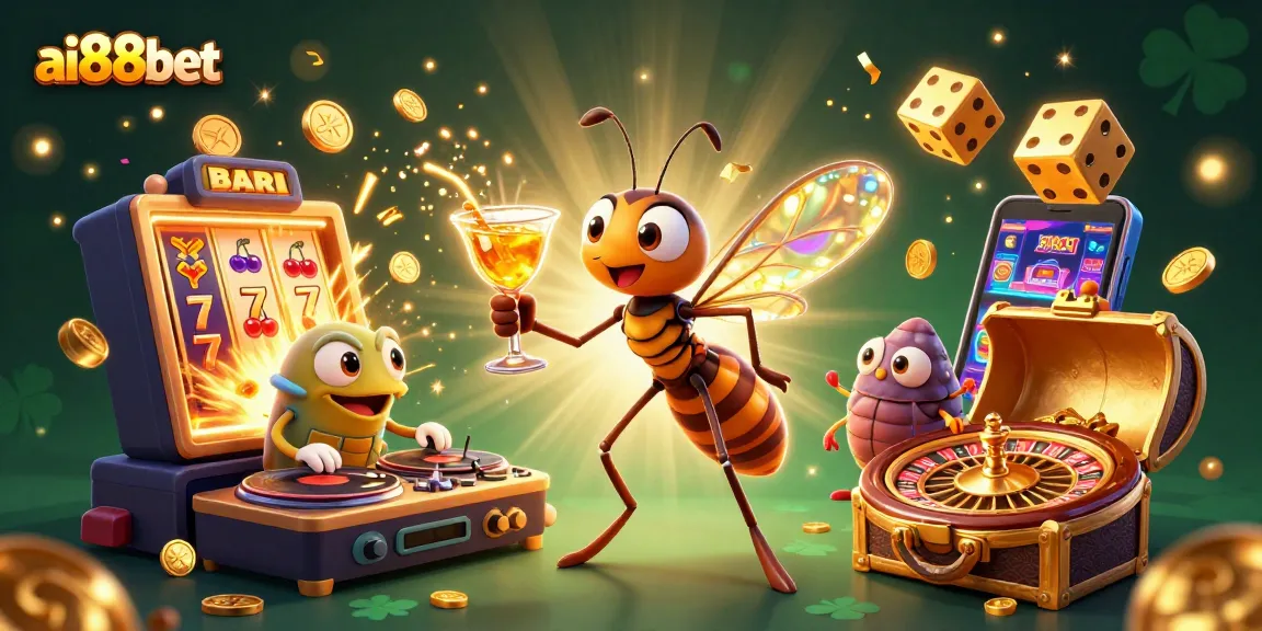Experience excitement with ai88bet's vibrant casino scene featuring a frozen mosquito mascot and fossil DJ.