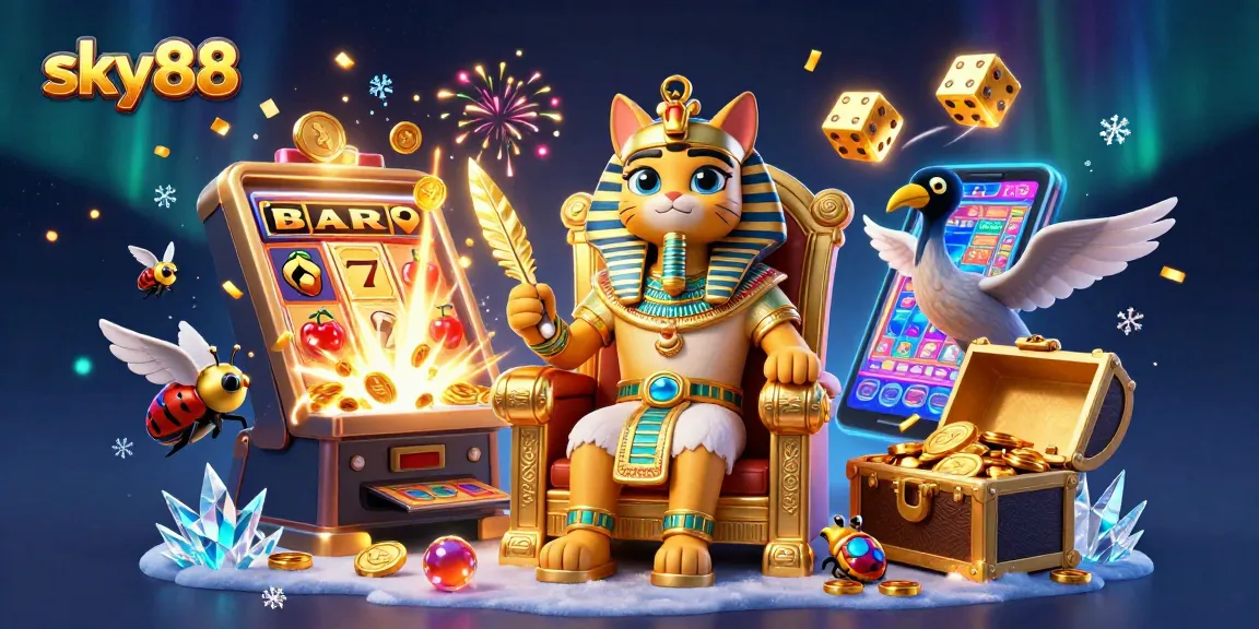 Engage with sky88's thrilling jackpot experience featuring a pharaoh cat and interactive casino games.