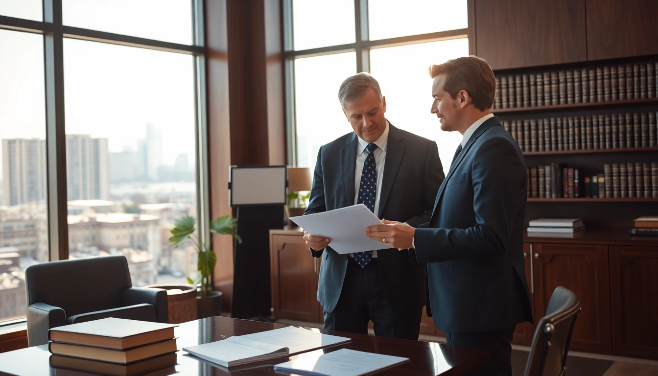 Clearwater truck accident lawyer consulting with a client in an elegant law office setting.