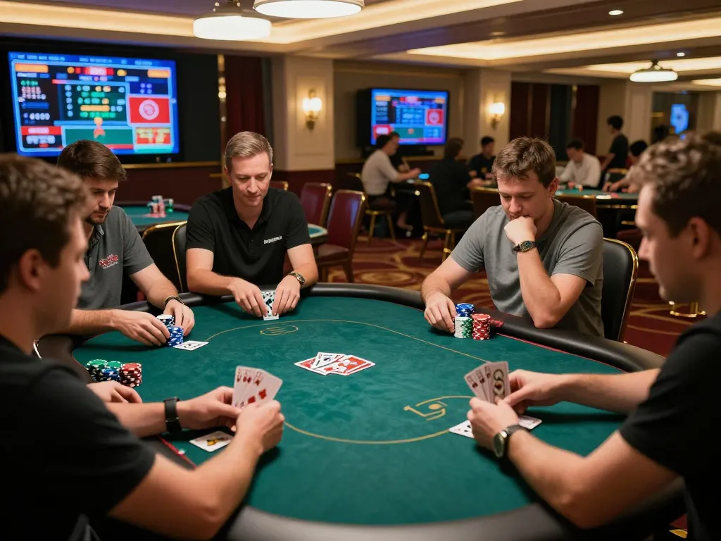 Players enjoying a round of online poker at https://ta88.nl/, showcasing strategic betting and dynamic gameplay