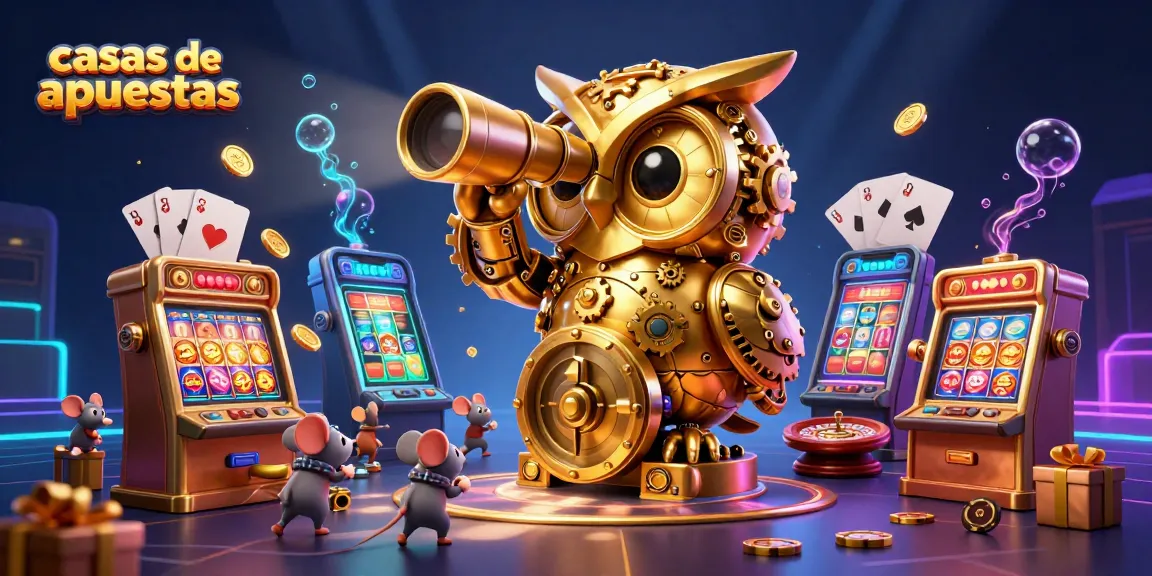Apostar en casas de apuestas presenta una experiencia emocionante con un búho dorado y detalles de casino vibrantes.
