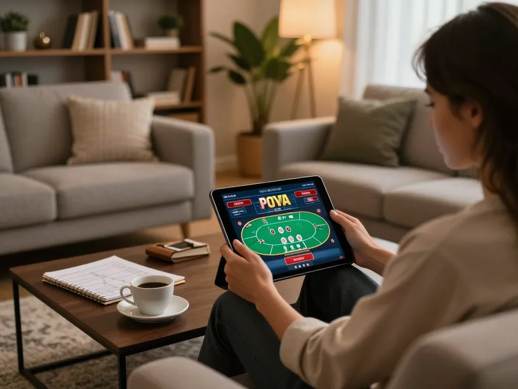 O8 online casino gaming experience on a tablet with strategy notes on the table