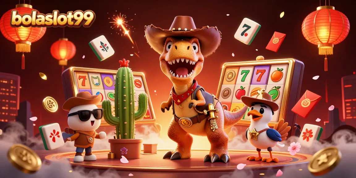 Watch bolaslot99’s colorful T-Rex and friends celebrating big wins in a dazzling casino scene.