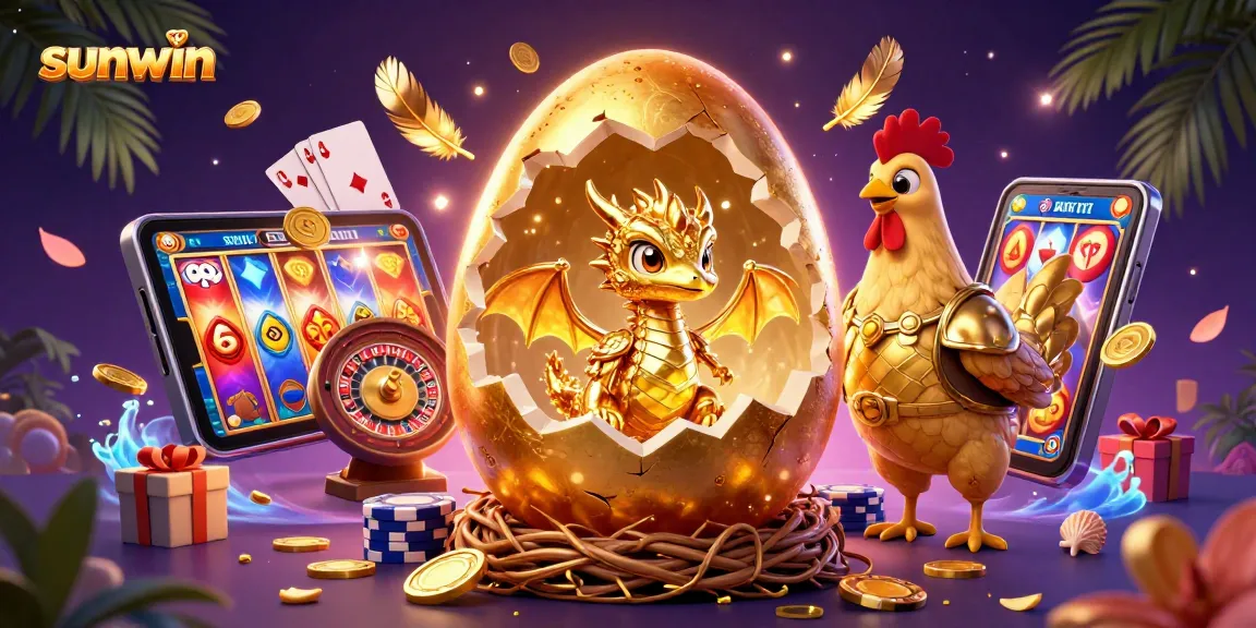 Enjoy exciting gameplay at sunwin, featuring a golden dragon with poker chips and casino elements.