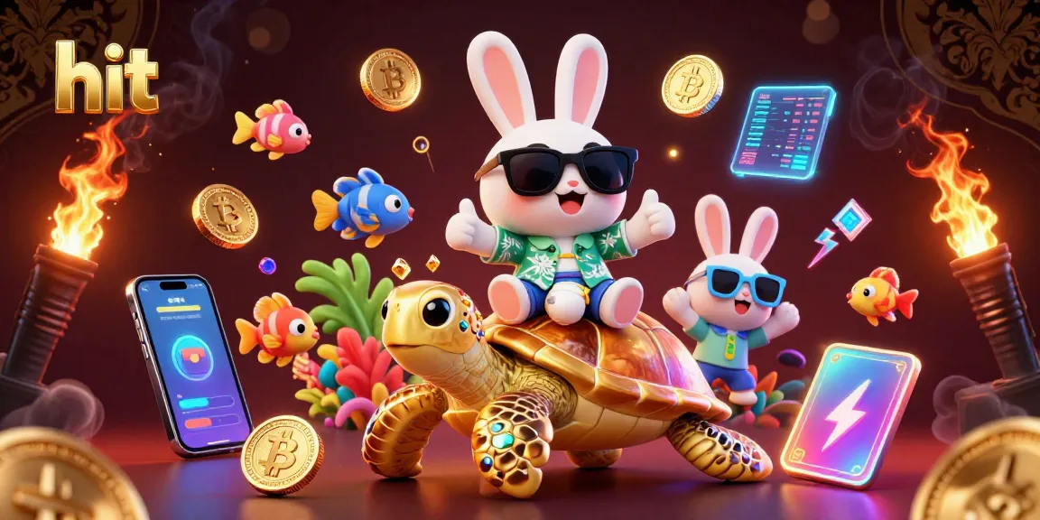 Hit a jackpot with the adorable lucky rabbit and golden sea turtle in this vibrant casino scene.