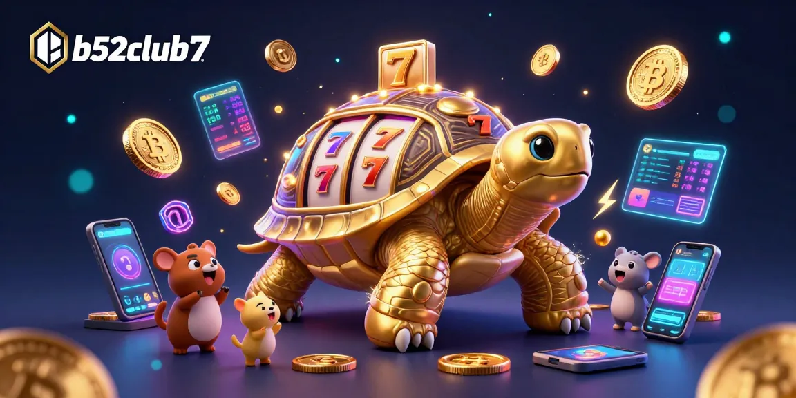 Engage with b52club7's dynamic slot games featuring a colossal tortoise and vibrant game elements.