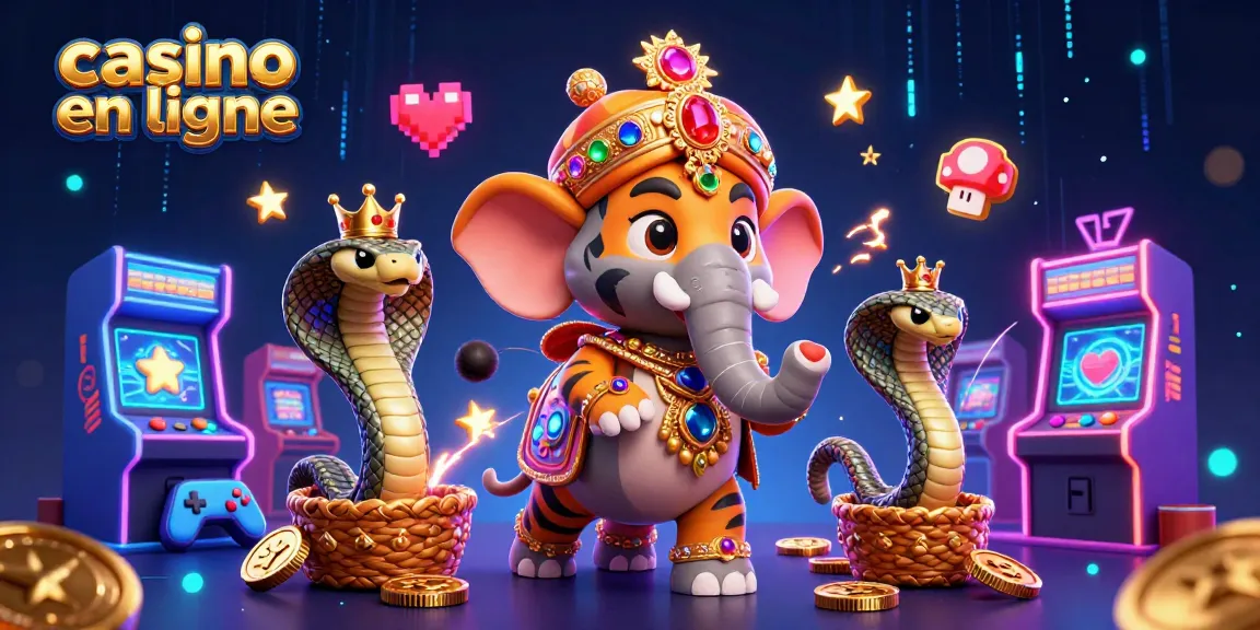 Jouez sur un casino en ligne avec des personnages colorés et des machines à sous étincelantes.