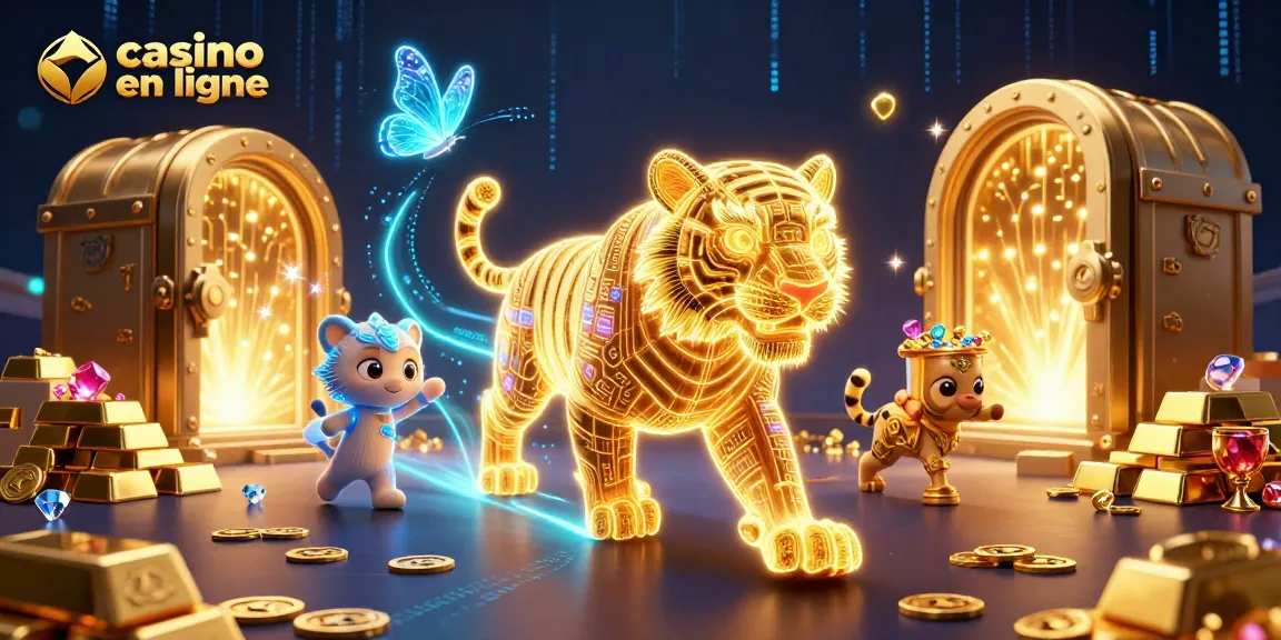 Jouez de manière immersive au casino en ligne avec un tigre en lumière et des gemmes scintillantes.