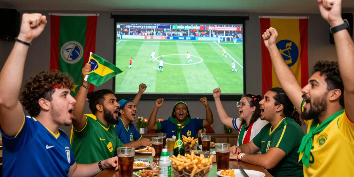Penggemar berdiskusi tentang jadwal Piala Dunia 2026 saat menonton pertandingan dengan semangat.