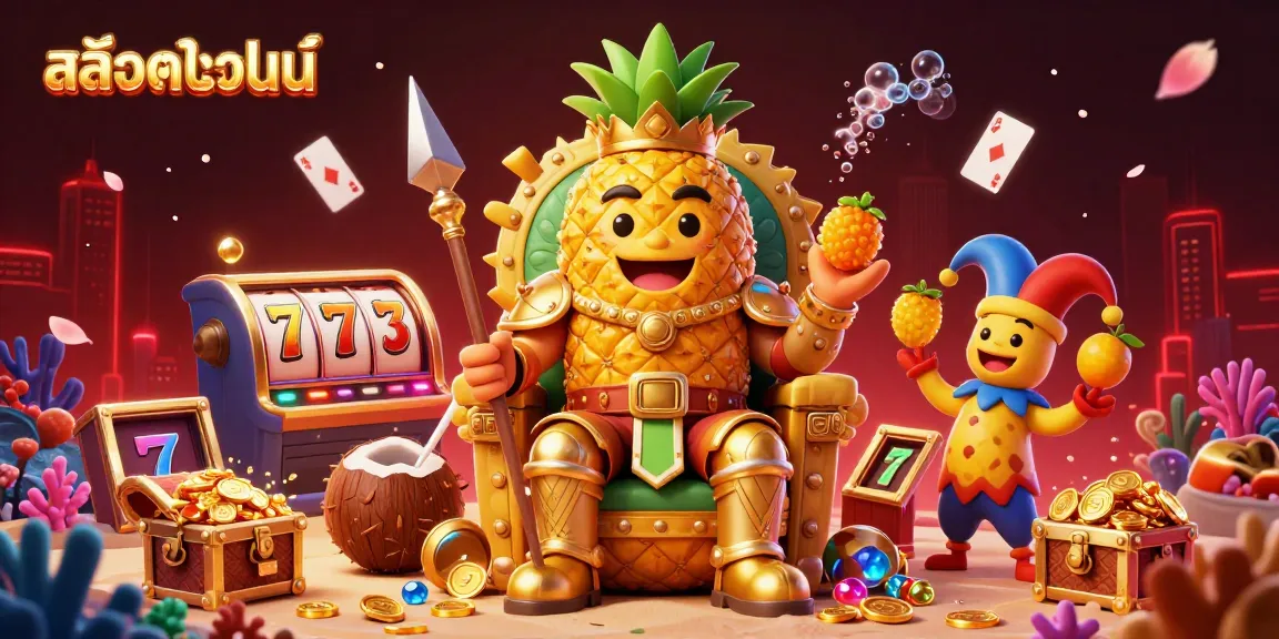 Experience the thrill of สล็อตออนไลน์ as the golden pineapple king leads the scene in a vibrant casino atmosphere.