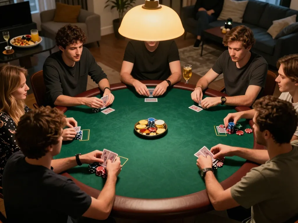 Engage with Link FB88 while enjoying a cozy home poker night with friends and chips on the table.
