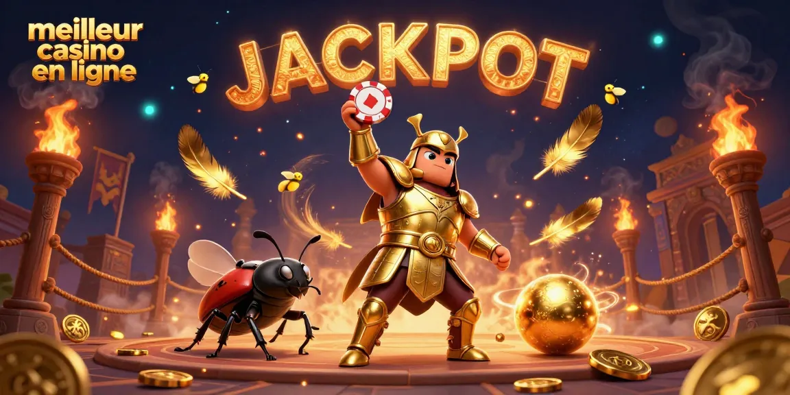 Pariez au meilleur casino en ligne avec cette illustration de jackpot et de héros.