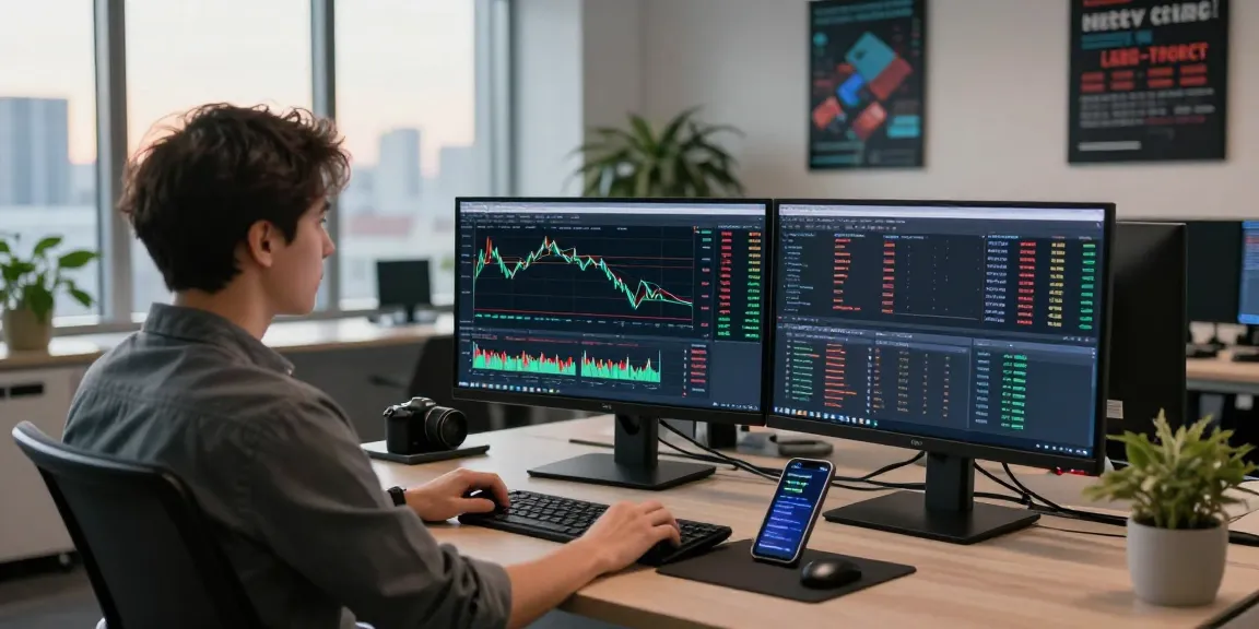 Traders using MetaTrader 5 with advanced charts in a modern financial office.