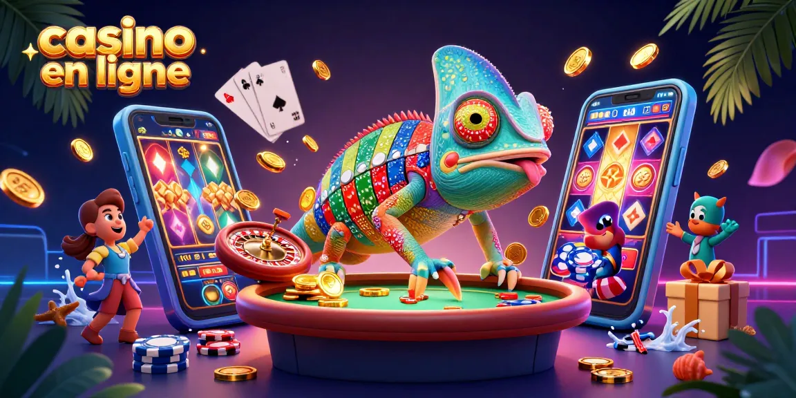 Jouer au casino en ligne avec le caméléon propriétaire attrapant des pièces d'or et des jeux dynamiques.