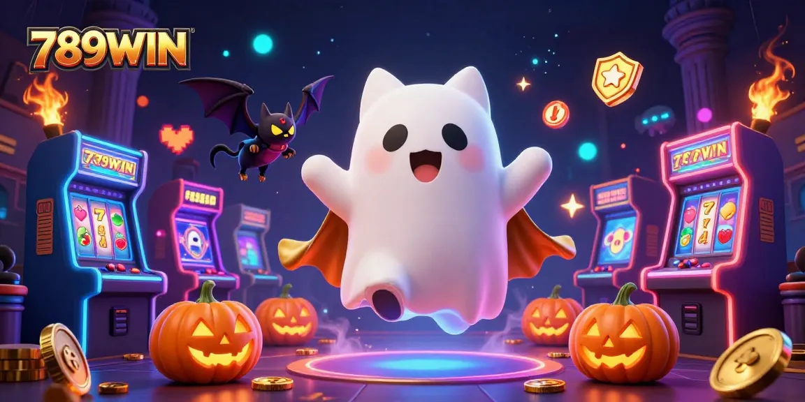 Experience the thrill of 789WIN in this vibrant 3D casino scene with ghosts, games, and jackpots.