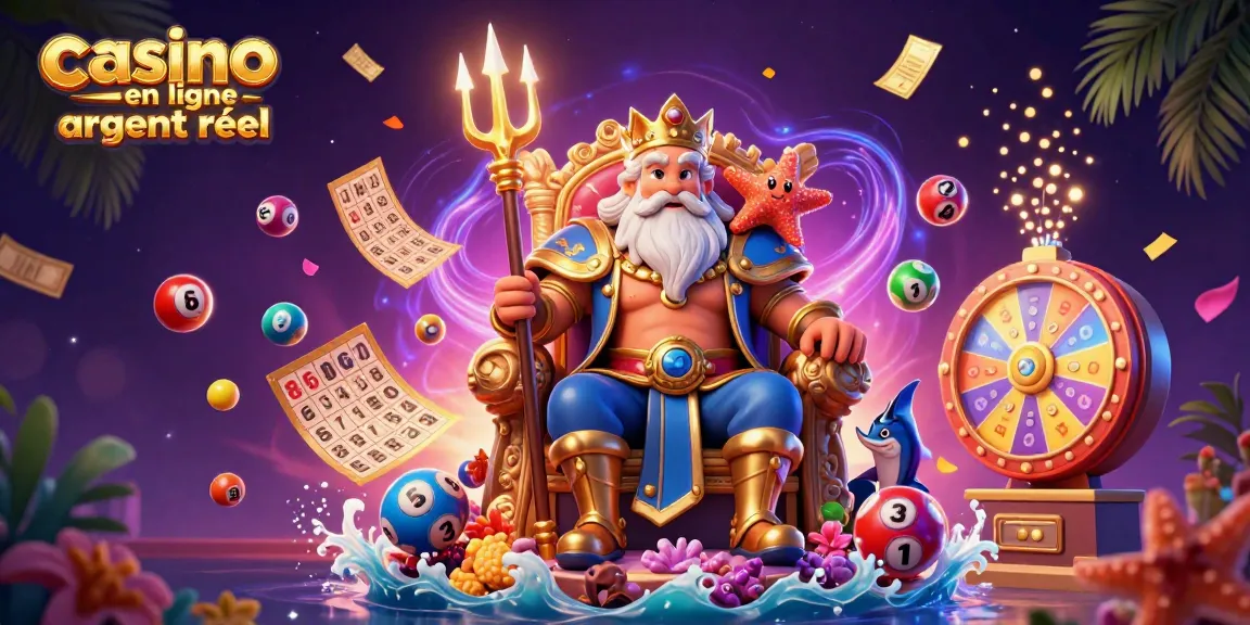 Plongez dans le monde vibrant du casino en ligne argent réel avec le trône de Neptune entouré d'éléments de jeu dynamiques.