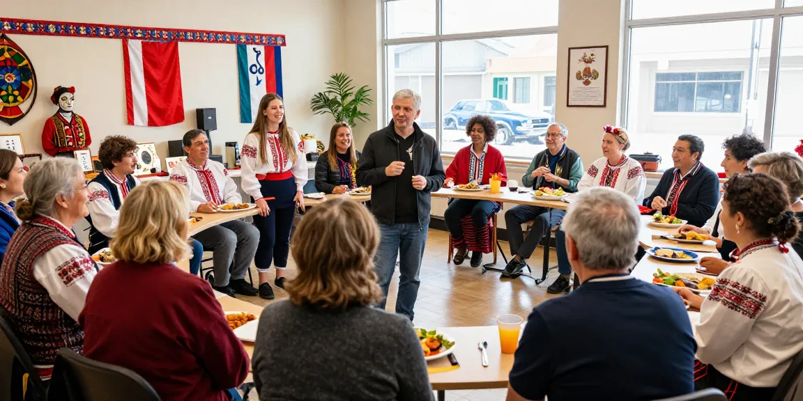 Community members connecting at Polish cultural center https://www.sfpol.com/ during social event.