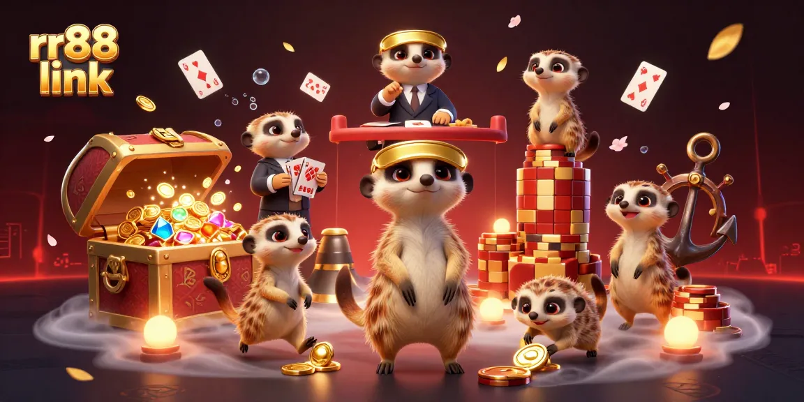 Experience the thrill of rr88 link with meerkats managing a vibrant casino scene filled with dynamic gaming elements.