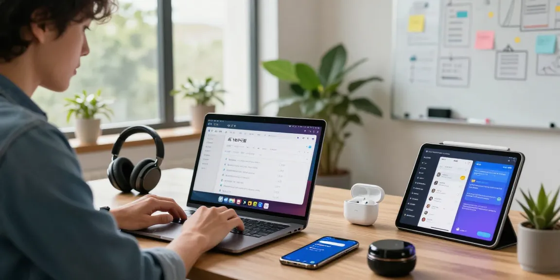 Tech workspace with 纸飞机中文版 app on laptop, highlighting digital communication tools