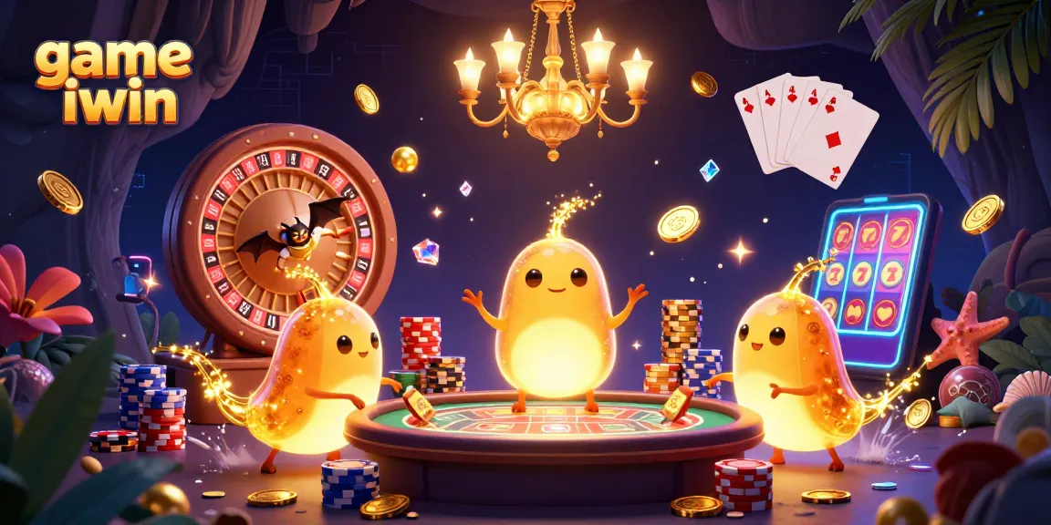 Play vibrant casino games with game iwin, featuring animated glowworms and a bat dealer