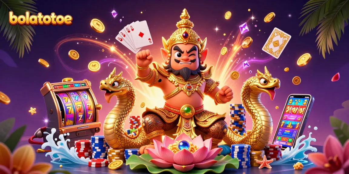 Play exciting slot games with bolatotoe's vibrant 3D illustration showcasing dynamic casino elements.