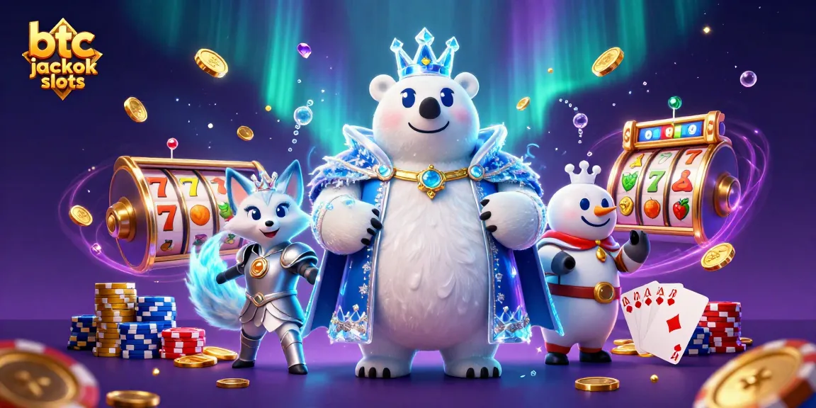 Experience thrilling btc jackpot slots with an ice king and fox amidst sparkling wins.