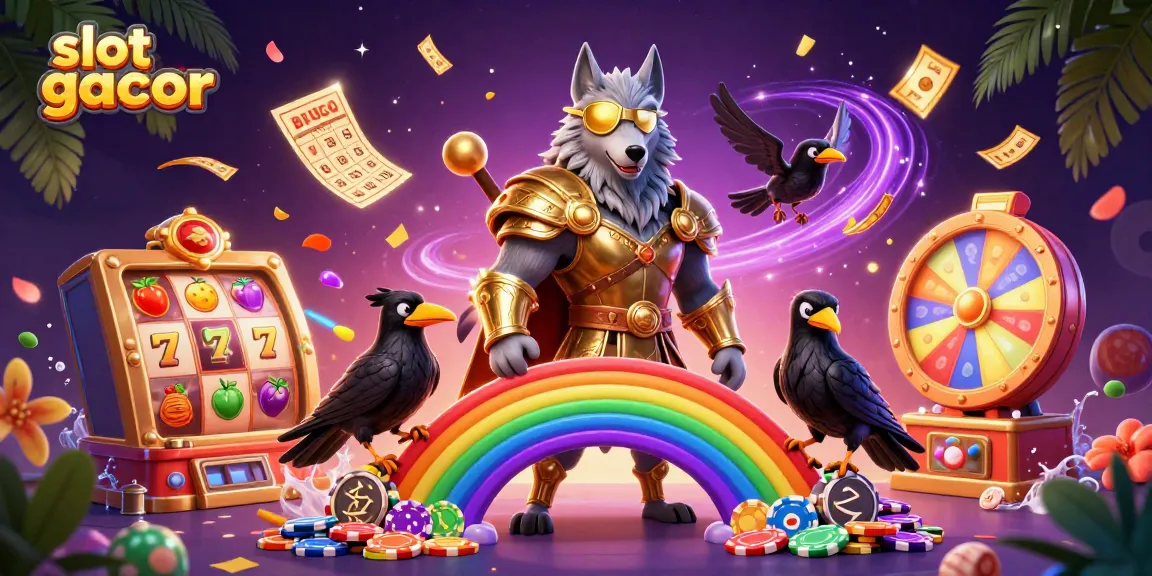 Mainkan slot gacor dengan Odin dan burung gagak di atas jembatan kasino chip.