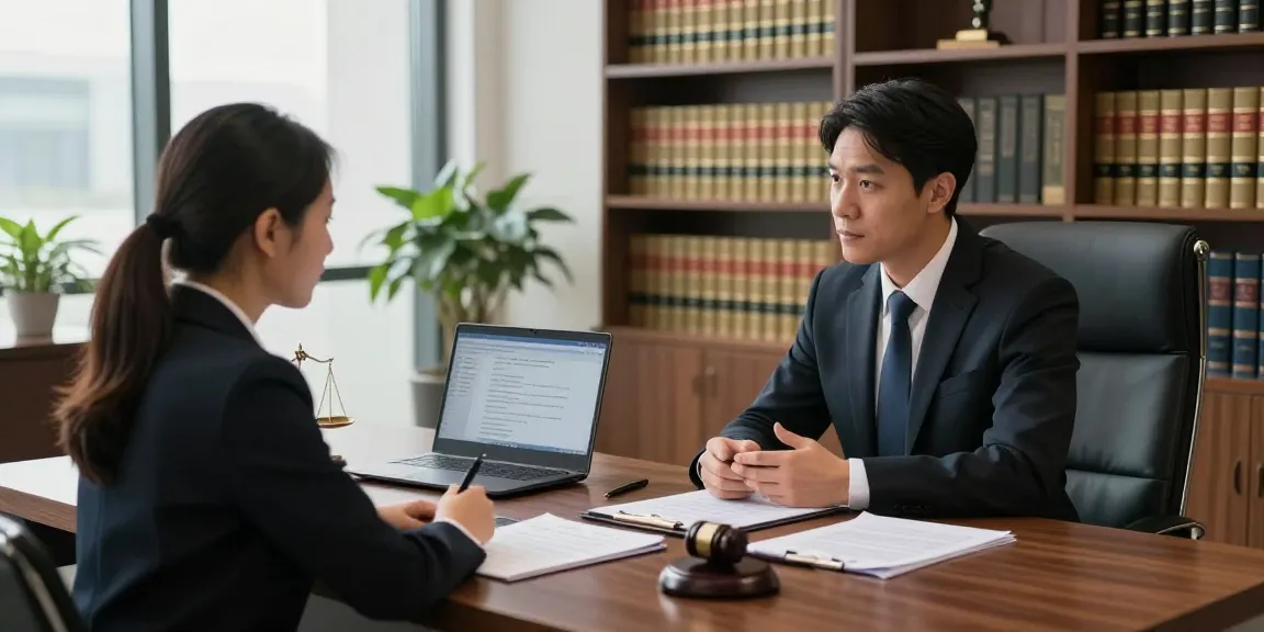 Criminal lawyer discussing legal strategies with a client in a professional office, representing محامي جنائي في السعودية.