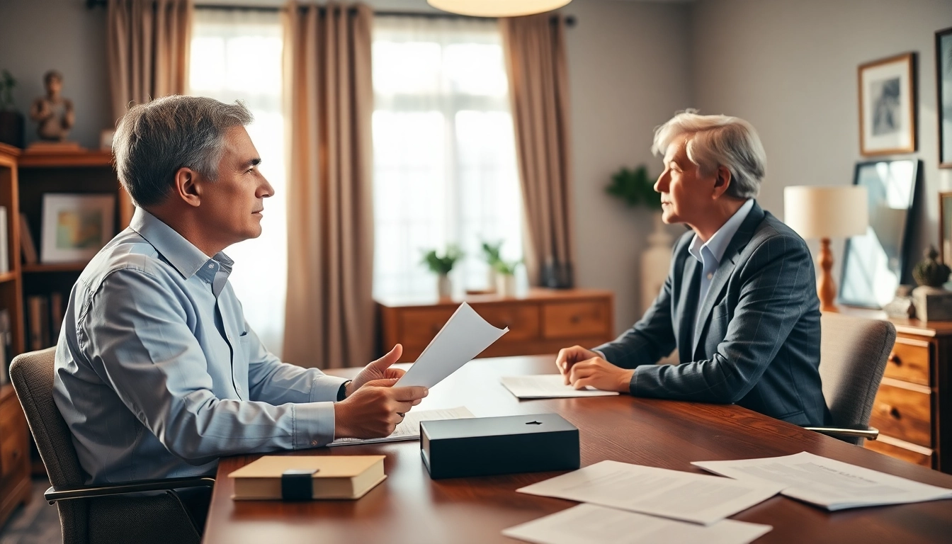 Engaging estate planning meeting between a professional and clients in a bright office.