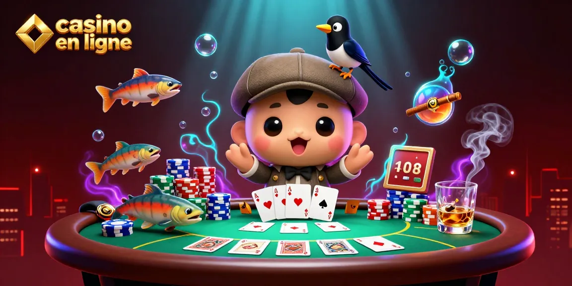 Engagez-vous dans le jeu de casino en ligne avec des éléments mignons de Nessie et de poker.
