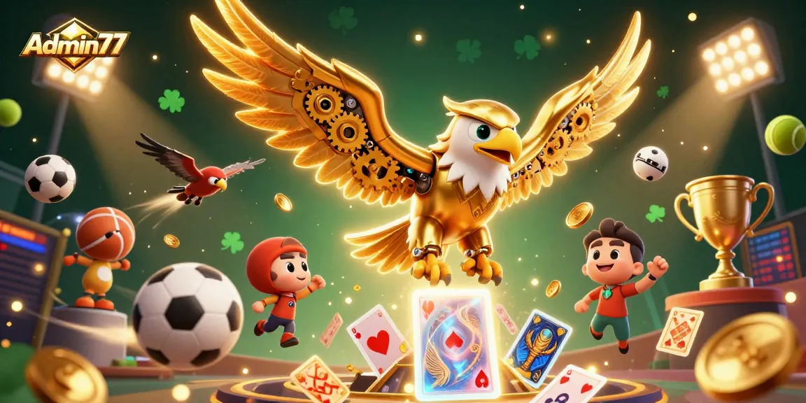 Explore winning strategies with Admin77 in this vibrant and dynamic 3D casino scene.