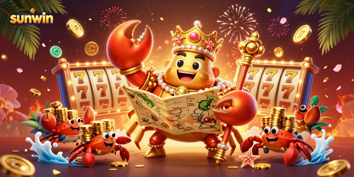 Experience winning strategies at sunwin with the golden crab emperor celebrating in a vibrant casino scene.