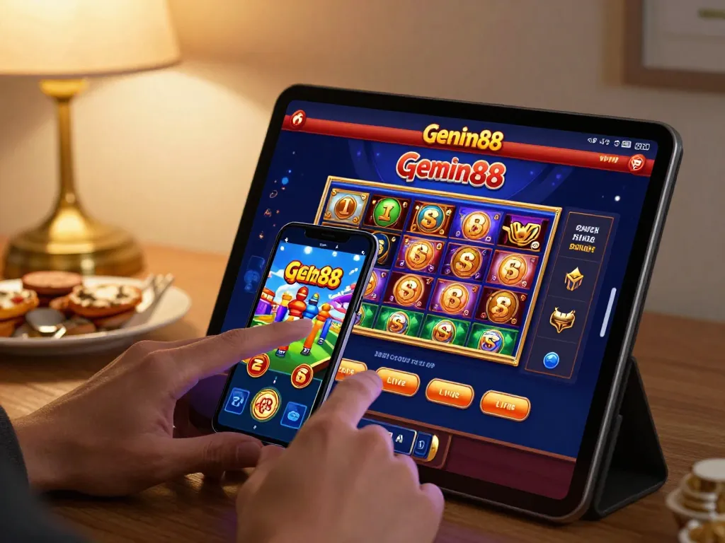 Engaging online gaming experience on gem88 app with colorful slots and live dealers.