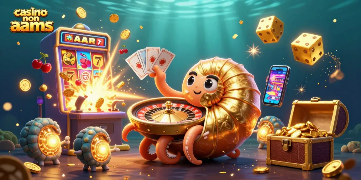 Giocatori in un casino non AAMS con jackpot esplosivi di monete e un nautilus che gira la roulette.
