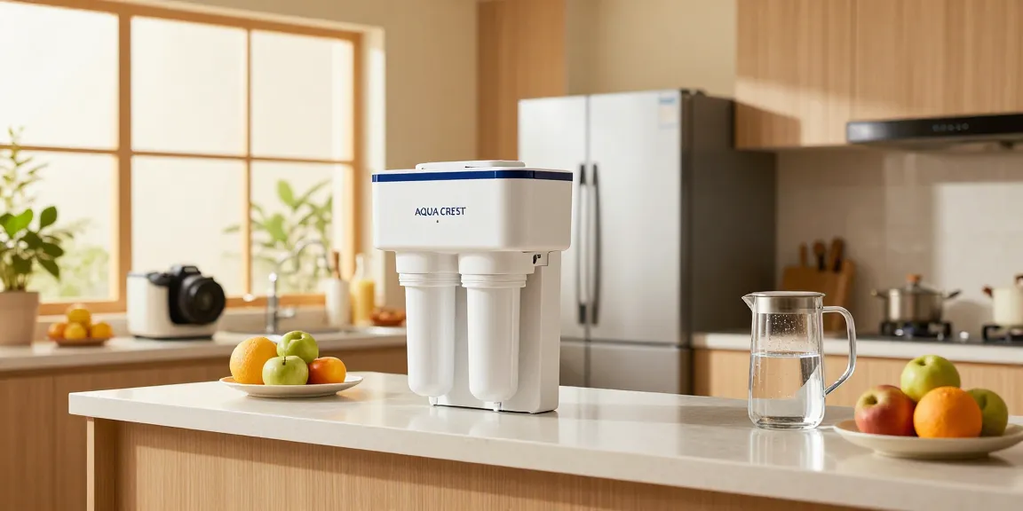 Discover the AQUA CREST EDR1RXD1 Replacement for W10295370A filter in a modern kitchen highlighting clean water solutions.