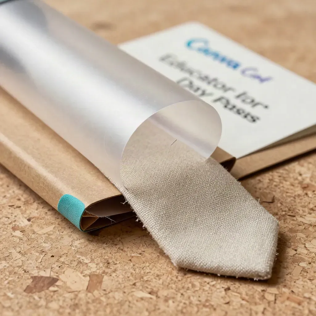 Half-unwrapped Educator Day Pass kit in tracing paper, kraft sleeve, linen tie on pale cork.