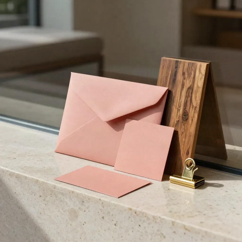 Starter kit items on travertine in a softly lit lobby corner