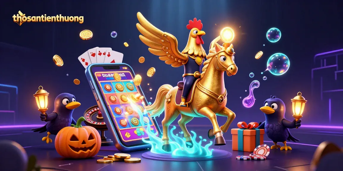 Experience thrilling action with thosantienthuong as the golden rooster hunts jackpots in a vibrant casino.